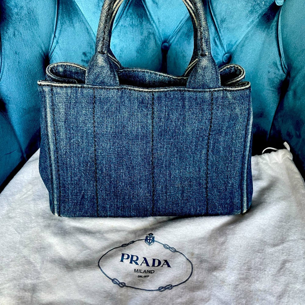 ๐ฏ Authentic Prada Canapa Demin Mini Tote - Picture 2 of 14